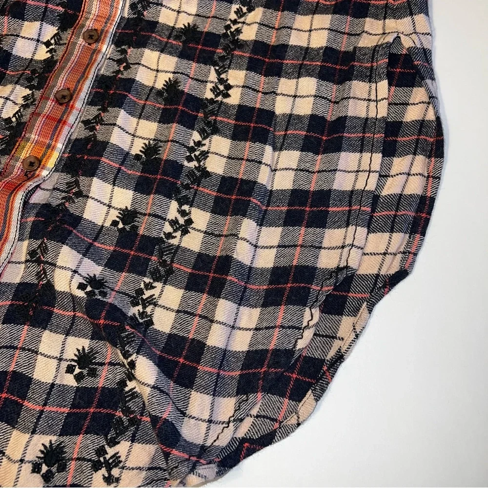 Free People Women’s Plaid Wool Blend Embroidered Long Sleeve Shirt Dress Sz S - Picture 7 of 13